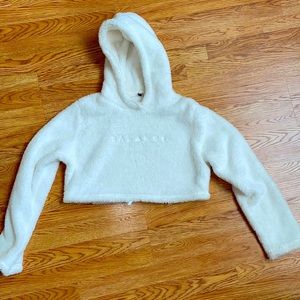 Vintage Balance Athletica (now Vitality) White Sherpa Crop Hoodie Drawstring